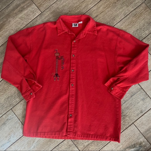 Vintage 90s Aztec cave painting design shirt - Picture 3 of 14